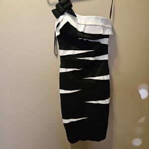 Elegant Black and White One-Shoulder Dress
